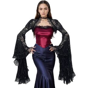 win2win Gothic Bolero Shrug Crop Tops for Women Victorian Bell Sleeve Y2k Punk