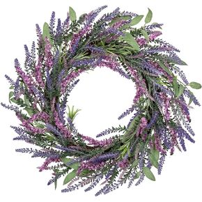 Briful 18’’ Artificial Lavender Wreath Year-Round Faux Wildflowers Green Floral Wreaths for Farmhouse Front Door Mantle Bedroom Kitchen Decor in Kuwait