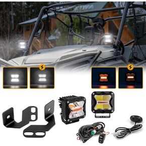 WeiSen 3" Amber White LED Pod Light Kit with DT Wiring Harness & A Pillar Mount Brackets, Strobe Cube Work Lights Compatible with Honda Pioneer 500 700 1000