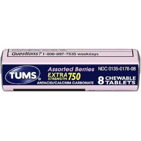 Tums قوة إضافية 750 مضادات الأضداد مع مكملات الكالسيوم غنية التوت المتنوع بنكهة - 24 لفائف حجم الجيب من 8 أقراص قابلة للمضغ كل لفة (192 أقراص قابلة للمضغ)