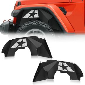 SUORTO Front Inner Fender Liners Compatible with 2018-2024 Jeep Wrangler JL & JLU Unlimited Gladiator JT, Bolt-on Style Wheel Well Cover Steel Mud Guards Fenders Flares (2/4 Doors) (White Star)