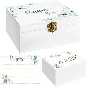 صندوق صلاة مع بطاقات 100pcs ، صناديق صلاة خشبية أبيض معبدة مع بطاقات للكتابة عليها ، غال
