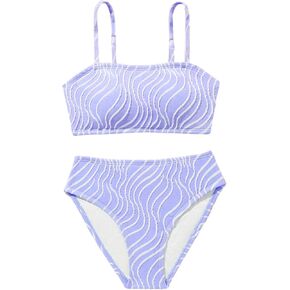 SHENHE Girl's 2 Piece Textured Swimsuits Spaghetti Strap Crop Top Bathing Suit Bikinis