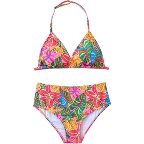 Girl's 2 Piece Swimsuits Tropical Triangle Bikini Hawaii High Waisted Bathing Suit Boho Beachwear