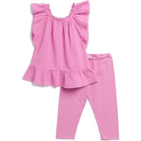 Splendid Girls Sun Gauze Ruffle Shoulder Sleeveless Tee Shirt and Pant 2-piece Set