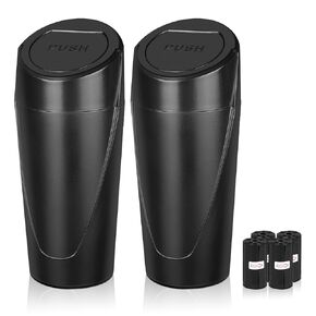 Car Trash Can Bin with Lid, 2 Pack Mini Car Cup Holder Trash Can, Leakproof Small Car Trash Can, with 60pcs Trash Bags Organizers and Storage for Home, Office, Car Accessories for Men and Women