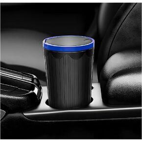 Car Cup Holder Trash Can with Lid, Mini Waterproof Plastic Auto Door Pocket Cup Holder Dustbin, Leakproof Portable Round Cup Holder Trash Storage Organizer, Car Accessories (Black)
