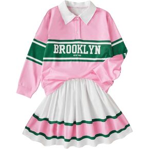 MakeMeChic Girl's 2 Piece Outfit Casual Sweatshirt Top and Skirt Sets Preppy Clothes
