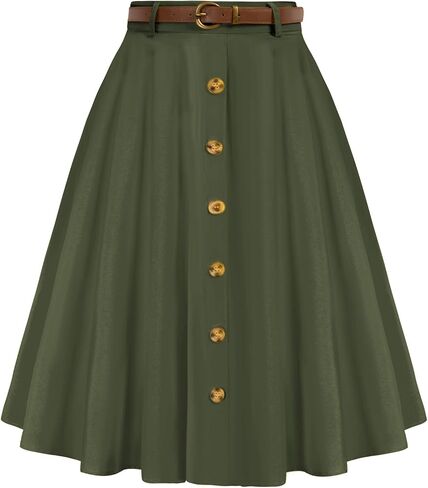 Belle Poque Women's Vintage Skirt High Waisted A Line Flared Midi Skirt with Belts in Saudi Arabia