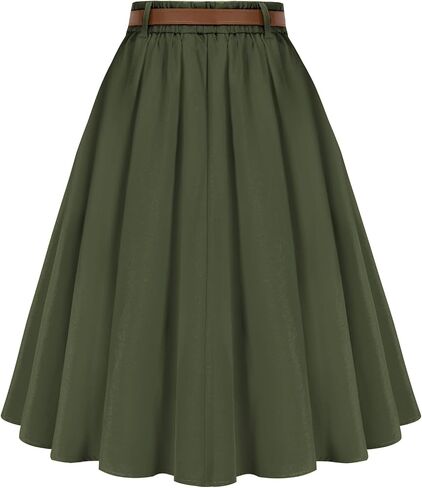 Belle Poque Women's Vintage Skirt High Waisted A Line Flared Midi Skirt with Belts in Saudi Arabia