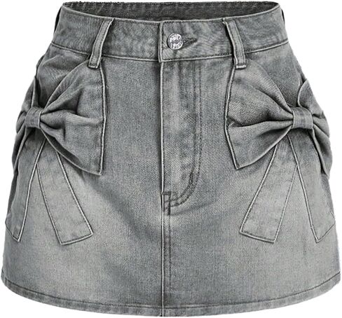 Shenhe Women's Denim Mini Skirt Bowknot مستقيمة Jean تنورة الصيف الصيف طيور مصغرة in Kuwait