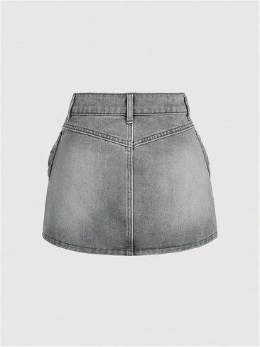 Shenhe Women's Denim Mini Skirt Bowknot مستقيمة Jean تنورة الصيف الصيف طيور مصغرة in Kuwait
