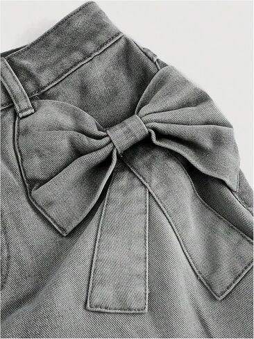 Shenhe Women's Denim Mini Skirt Bowknot مستقيمة Jean تنورة الصيف الصيف طيور مصغرة in Kuwait