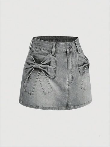 Shenhe Women's Denim Mini Skirt Bowknot مستقيمة Jean تنورة الصيف الصيف طيور مصغرة in Kuwait