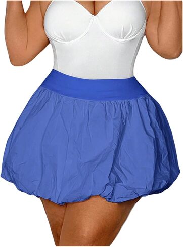 OYOANGLE Women's Plus Size High Waisted Bubble Skorts Y2K Ruffle Hem Puffy Skirt Shorts in Saudi Arabia