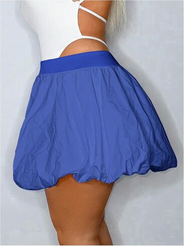OYOANGLE Women's Plus Size High Waisted Bubble Skorts Y2K Ruffle Hem Puffy Skirt Shorts in Saudi Arabia