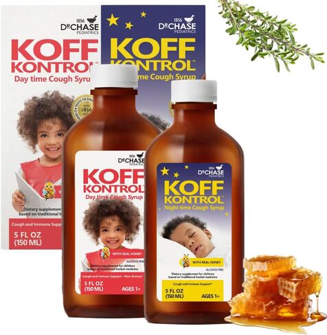 Dr. Chase Koff Kontrol Day + Night-Time Combo Kids Cough Syrup, Natural Toddler Cough Syrup, Made with Herbal Ingredients - Ages 1+, 2 x 5.07 OZ in Kuwait