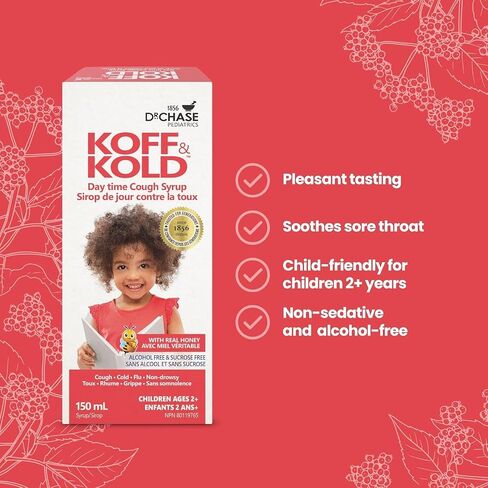 Dr. Chase Koff Kontrol Day + Night-Time Combo Kids Cough Syrup, Natural Toddler Cough Syrup, Made with Herbal Ingredients - Ages 1+, 2 x 5.07 OZ in Kuwait