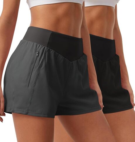 SILKWORLD Womens Running Shorts with Zipper Pockets Summer Cool Athletic Gym Workout Shorts in Saudi Arabia