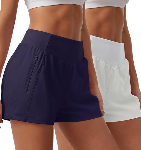 SILKWORLD Womens Running Shorts with Zipper Pockets Summer Cool Athletic Gym Workout Shorts in Saudi Arabia