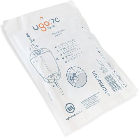أكياس UGO LEG (X10) - أكياس تصريف البول/أكياس ساق القسطرة ، T TAP أو AVER TAP مع دعم النسيج الناعم وتصميم الشكل الطبيعي على شكل الساق (حزمة 10) (UGO 7C - 750 مل ، أنبوب قصير ، رافعة الصنبور) in Kuwait