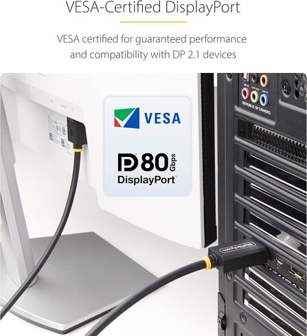 كابل StarTech.com بطول 6 أقدام DisplayPort 2.1، كابل DisplayPort DP40 معتمد من VESA مع UHBR10/HDR/HDCP 2.2، 8K 60 هرتز مع DSC 1.2a in Saudi Arabia