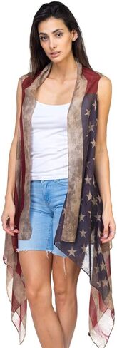 CCFW Women's USA Flag Theme Vintage Kimono Cover-up Shawl Vest … in Saudi Arabia