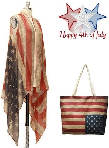 CCFW Women's USA Flag Theme Vintage Kimono Cover-up Shawl Vest … in Saudi Arabia
