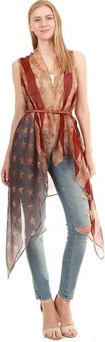 CCFW Women's USA Flag Theme Vintage Kimono Cover-up Shawl Vest … in Saudi Arabia