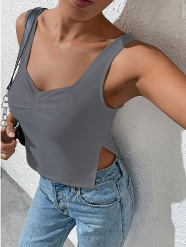 قمم دبابات مضلعة للنساء بلوزة Racerback Camisole بلا أكمام ، قمم الصيف الفضفاضة غير الرسمية in Kuwait