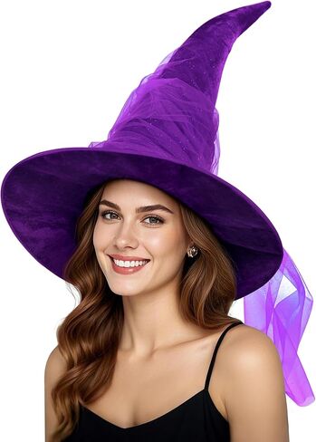 Women's Masquerade Ruched Witch Hat Oversized Witches Velvet Hats Wide Brim Party Halloween Accessory in Saudi Arabia