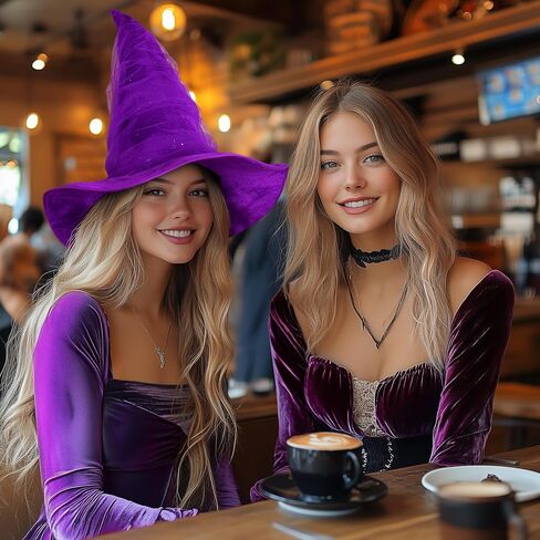Women's Masquerade Ruched Witch Hat Oversized Witches Velvet Hats Wide Brim Party Halloween Accessory in Saudi Arabia
