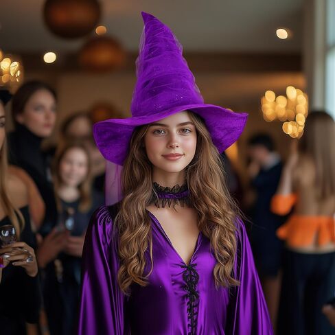 Women's Masquerade Ruched Witch Hat Oversized Witches Velvet Hats Wide Brim Party Halloween Accessory in Saudi Arabia