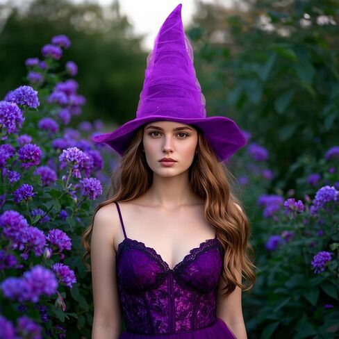 Women's Masquerade Ruched Witch Hat Oversized Witches Velvet Hats Wide Brim Party Halloween Accessory in Saudi Arabia