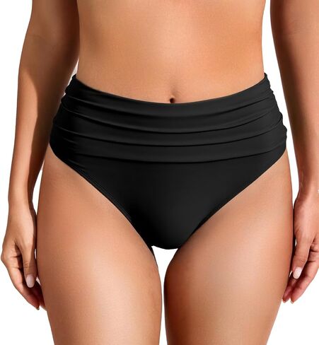 COCOPEAR Vintage High Waisted Bikini Bottoms for Women Ruched Full Coverage Bikini Bottom Tummy Control Swim Bottoms in Kuwait