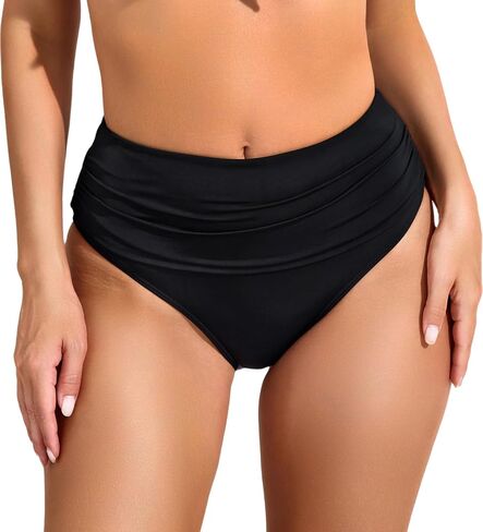 COCOPEAR Vintage High Waisted Bikini Bottoms for Women Ruched Full Coverage Bikini Bottom Tummy Control Swim Bottoms in Kuwait
