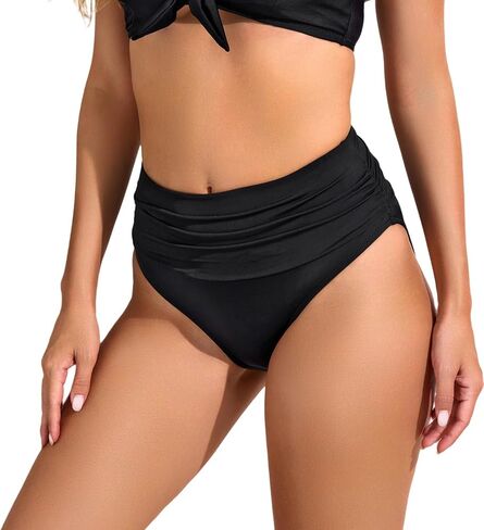 COCOPEAR Vintage High Waisted Bikini Bottoms for Women Ruched Full Coverage Bikini Bottom Tummy Control Swim Bottoms in Kuwait