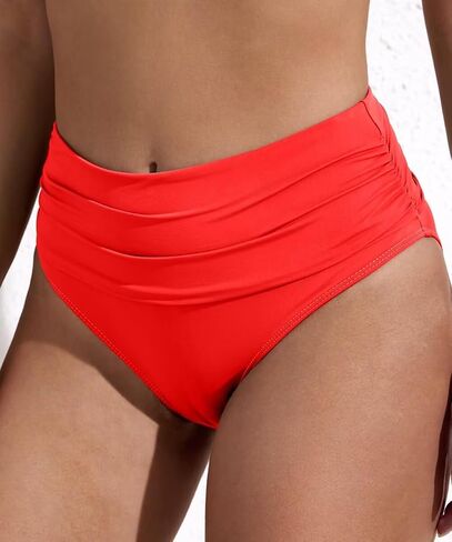 COCOPEAR Vintage High Waisted Bikini Bottoms for Women Ruched Full Coverage Bikini Bottom Tummy Control Swim Bottoms in Kuwait