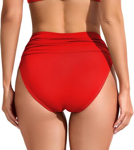 COCOPEAR Vintage High Waisted Bikini Bottoms for Women Ruched Full Coverage Bikini Bottom Tummy Control Swim Bottoms in Kuwait