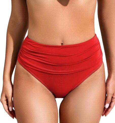 COCOPEAR Vintage High Waisted Bikini Bottoms for Women Ruched Full Coverage Bikini Bottom Tummy Control Swim Bottoms in Kuwait