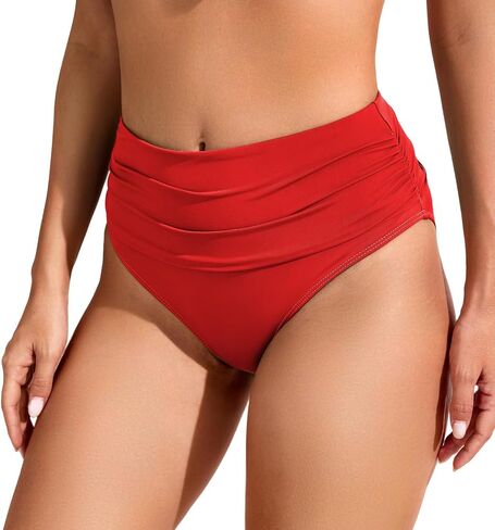 COCOPEAR Vintage High Waisted Bikini Bottoms for Women Ruched Full Coverage Bikini Bottom Tummy Control Swim Bottoms in Kuwait