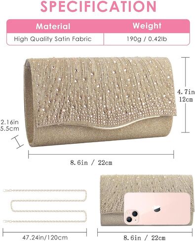 TINDTOP Clutch Purses for Women, Formal Evening Bags Suede Shoulder Envelope Party Handbags Wedding Cocktail Prom Clutches in Saudi Arabia