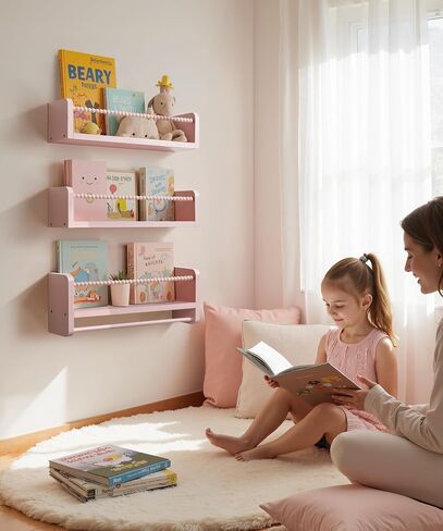 أرفف كتب الحضانة لمجموعة الحائط المكونة من 3 قطع، رف كتب من الخشب الطبيعي الأبيض لتزيين الحائط، منظم رف صغير عائم لغرفة الأطفال، غرفة النوم، رف توابل المطبخ in Kuwait