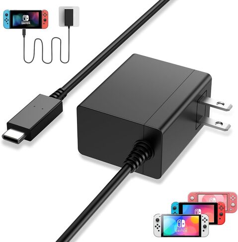 شاحن 39 وات لمحول التيار المتردد، شاحن نينتندو سويتش 15 فولت 2.6 أمبير، مع كابل USB من النوع C بطول 5 أقدام، مجموعة شحن سريع 15 فولت 2.6 أمبير لطراز OLED للتبديل/التبديل، يدعم وضع التلفزيون ومحطة الإرساء in Kuwait