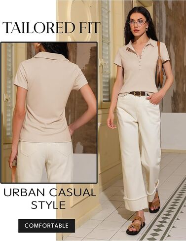 Prettywear Womens Short Sleeve v Neck Polo قمصان عمل غير رسمية in Kuwait