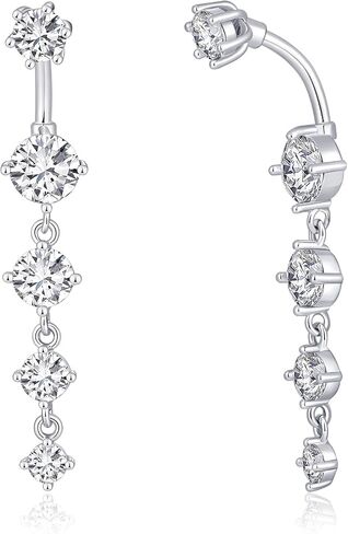 Clicker Belly Button Rings for Women Dangle Belly Rings Cute CZ Opal Reverse Navel Rings Body Piercing Jewelry for Women 14G Silver Gold Tone in Saudi Arabia
