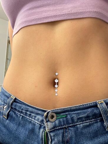 Clicker Belly Button Rings for Women Dangle Belly Rings Cute CZ Opal Reverse Navel Rings Body Piercing Jewelry for Women 14G Silver Gold Tone in Saudi Arabia