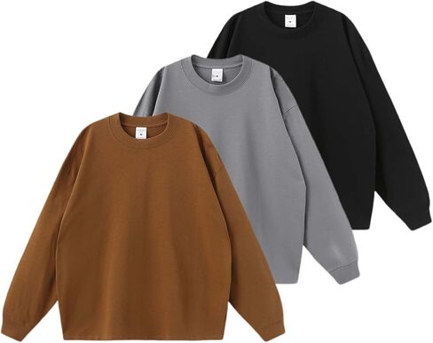 POHADON 3 Pack Oversized Cotton Sweatshirt for Women Men Crewneck Loose Fit Vintage Long Sleeve Casual Y2k Shirts Tops in Saudi Arabia