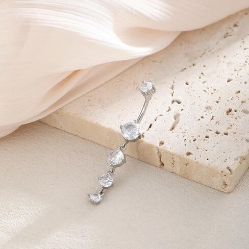 Clicker Belly Button Rings for Women Dangle Belly Rings Cute CZ Opal Reverse Navel Rings Body Piercing Jewelry for Women 14G Silver Gold Tone in Saudi Arabia