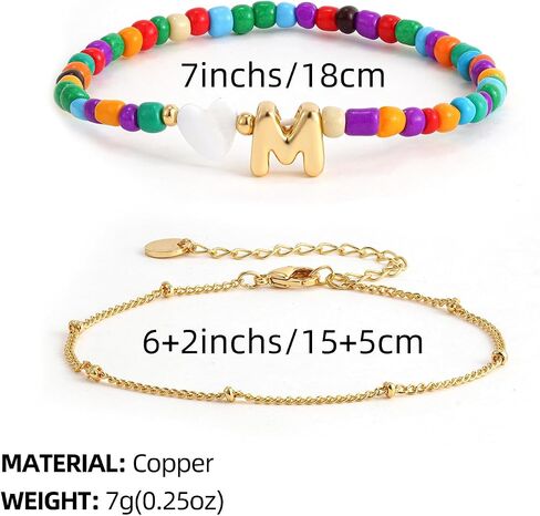 Colorful Initial Bracelets for Women Girls - 14K Gold Plated Heart Initial Letter Daint A-Z Charm Bracelet Summer Jewelry Teen Girl Gifts for Teen Kids in Saudi Arabia